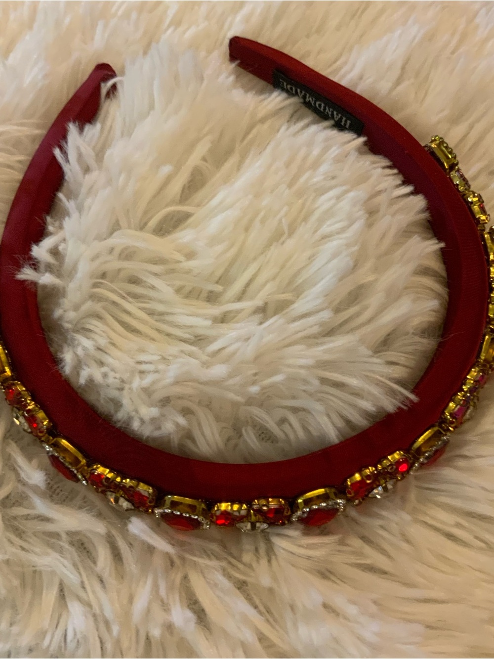 Handmade Red Jeweled Satin Headband by